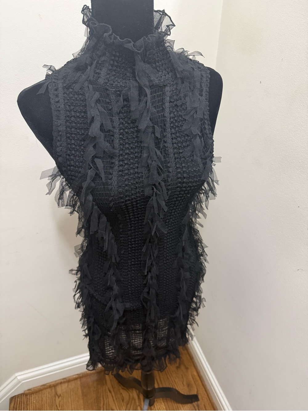 Fashion Nova Black Textured Fringe Knit Dress